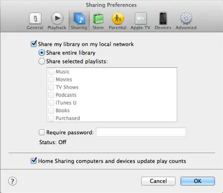 Activating Home Sharing from within iTunes