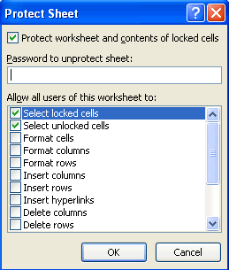 Protect Sheet Dialog Box