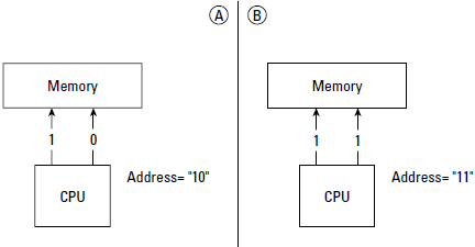 Accessing two different memory addresses with the address bus.