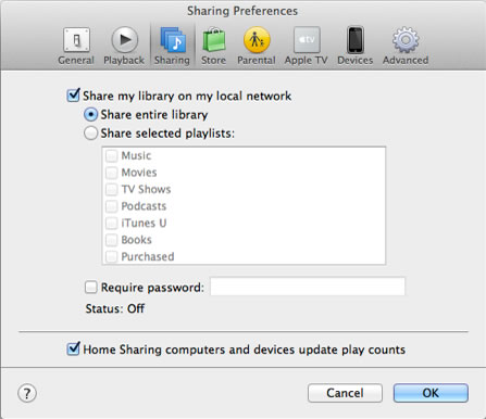 Activating Home Sharing from within iTunes