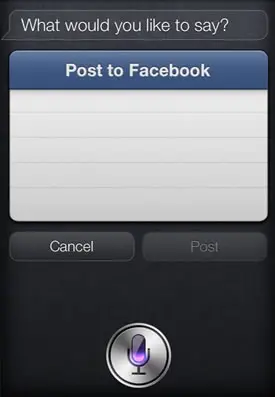Siri: status update to Facebook