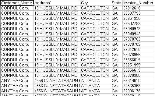 Typical Flat-File List of Invoices