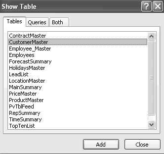 Show Table dialog box