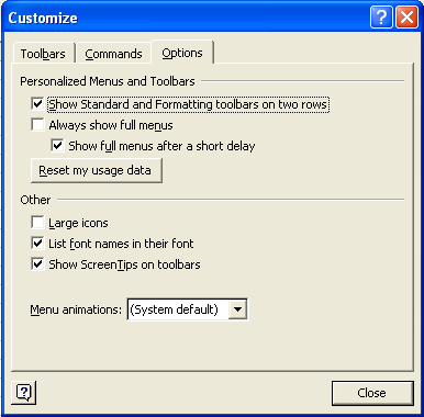 Customize Dialog Box