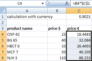 currency convert excel ms formula euros dollars