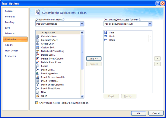 Excel Options