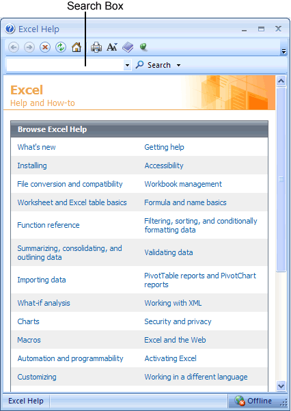 Excel Help Default Page