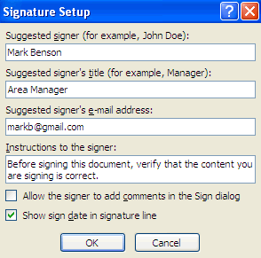 Signature Setup Dialog Box