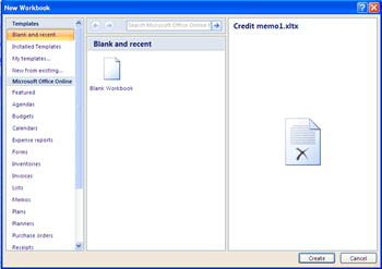 New Workbook dialog box