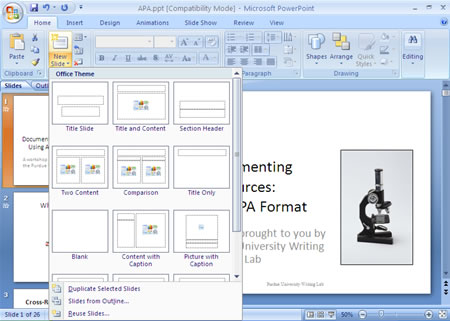 Preformatted Slide Layouts