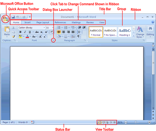what are the main elements of the word toolbar