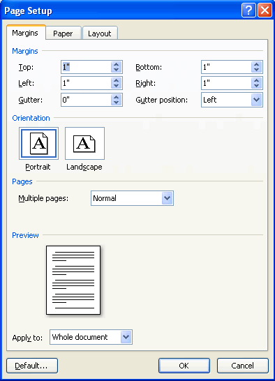 Page Setup Dialog Box