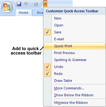 change quick print settings outlook