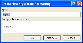 Create New Style from Formatting