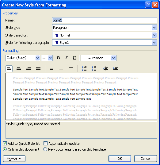 Style Formatting Dialog Box