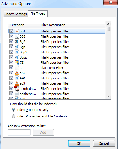 Configuring how file extensions are handled by their associated IFilters